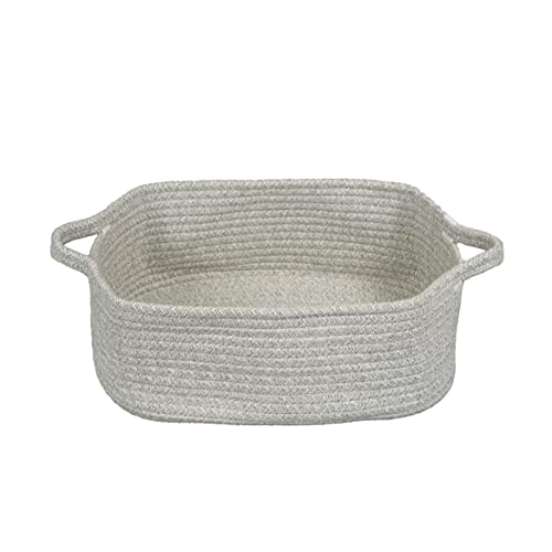 XUANGUO Medium Woven Cotton Rope Storage Basket with Handles, Light Grey - color: light grey