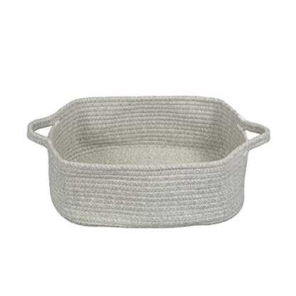 XUANGUO Medium Woven Cotton Rope Storage Basket with Handles, Light Grey - color: light grey