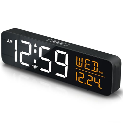 Peakeep Large Display Digital Alarm Clock for Bedroom with Date Day of Week - color: White and Amber