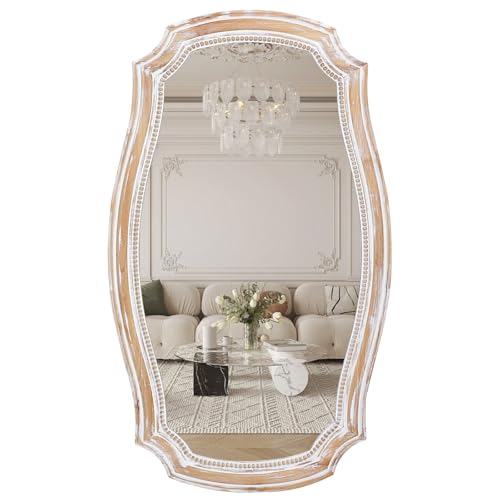 36x24 Inch Scalloped Wall Mirror, Rustic Farmhouse Wood Frame Mirrors - color: C - 36"l X 24"w