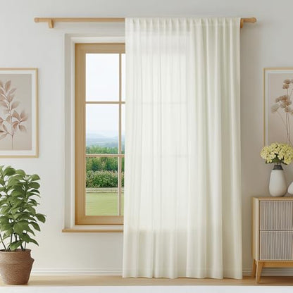 FMFUNCTEX Cream Sheer Curtains, 100X96, Rod Pocket, 1 Panel for Bedroom - color: Warm Cream, size: 100"W x 96"L (Pack of 1)