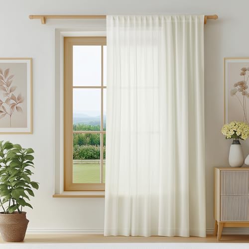 FMFUNCTEX Cream Sheer Curtains, 100X96, Rod Pocket, 1 Panel for Bedroom - color: Warm Cream, size: 100"W x 96"L (Pack of 1)