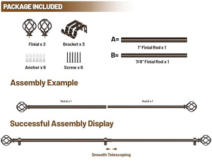 KAMANINA 1 Inch Bronze Curtain Rod 36 to 72 Inch, Long Single Drapery Rods - color: Bronze, size: 36-72"
