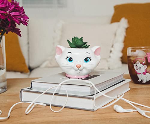 Silver Buffalo Disney The Aristocats Marie 4-Inch Ceramic Mini Planter with Artificial Succulent | Cute Small Flower Pot, Faux Indoor Plants - color: Aristocats