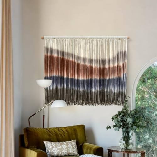 Flber Macrame Wall Hanging Blue Dip Dye for Bedroom 27" W x 19" L - color: Brown and Blue, size: 27"W*19"L