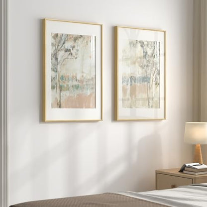 Framed Neutral Abstract Landscape Tree Wall Art for Living Room, Set of 2 - color: Neutral Blush Blue, size: 20" W x 30" H x 2Pcs