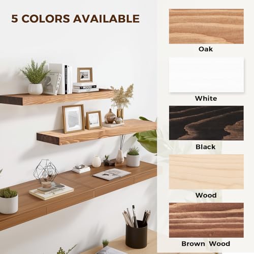 Solid Wood Floating Shelves, 36 Inch Wall Shelves, Set of 2, Oak - color: Oak, size: 36x8x1.6
