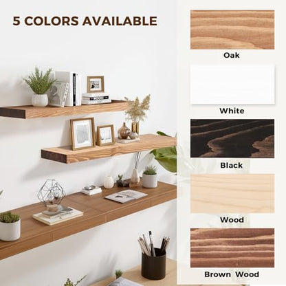 Solid Wood Floating Shelves, 36 Inch Wall Shelves, Set of 2, Oak - color: Oak, size: 36x8x1.6