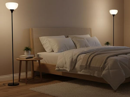 LALISU Floor Lamp, Standing Lamps with White Plastic Shade, Led Floor Lamp - color: ALL Black