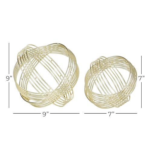 Deco 79 Metal Geometric Decorative Sculpture Layered Orb Home Decor Statues, Set of 2 Accent Figurines 9", 7"W, Gold