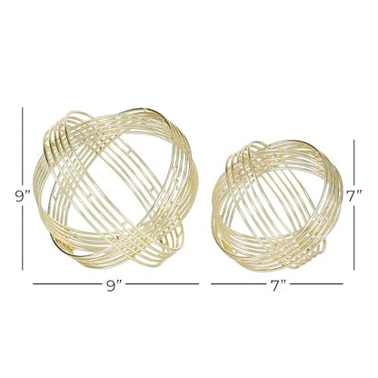 Deco 79 Metal Geometric Decorative Sculpture Layered Orb Home Decor Statues, Set of 2 Accent Figurines 9", 7"W, Gold