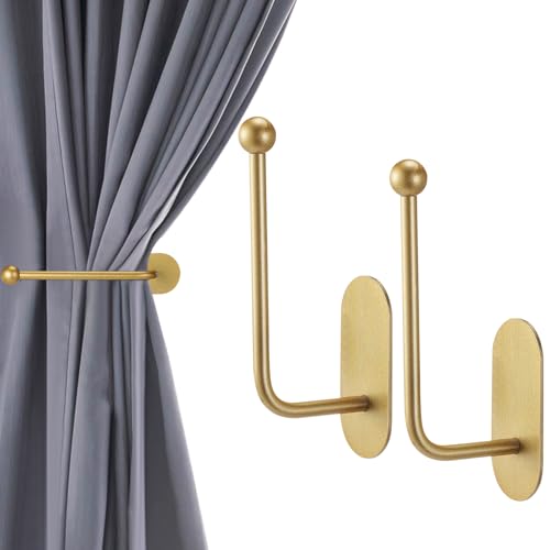 CroBlissful 2 Pcs Adhesive Curtain Holdbacks No Drill Window Hook,Gold - color: Gold
