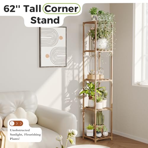 Bamworld Plant Stand Indoor Outdoor 5 Tier Tall Large Wood Plant Shelf - color: Brown, size: 5 Tiers - Standard