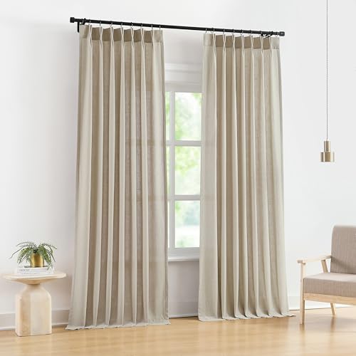Vision Home Sand Linen Pinch Pleated Semi Sheer Curtains 40Wx84Lx2 - color: Sand/Pinch, size: 40"W x 84"L (Pack of 2)