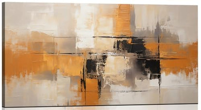 Sense&Sensitivity Arts Modern Abstract Canvas Wall Art - Premium Textured Orange, Grey, Black Artwork for Home and Office Decor Wall Painting Contemporary Geometric Print Pictures Home Decoration Ideas