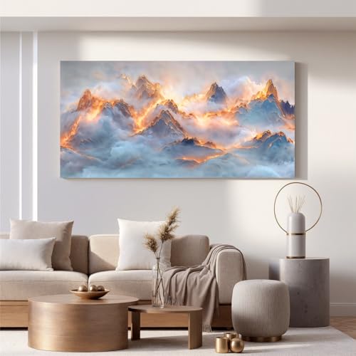 YISXINOAG Golden Snow Mountain Wall Art Abstract Landscape Painting 24"X48" - color: gold white, size: 48"L x 24"W