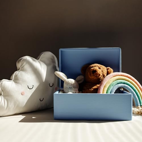 Creative Deco Large Blue Wooden Box Storage with Hinged Lid - color: Blue, size: L | Handles