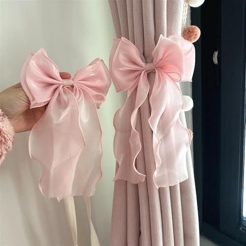 2 Pack French Silky Bow Curtain Tiebacks, Elegant Lace Ribbon for Curtains Decorative Rope Accessories Home Décor (Pink,2) - color: Pink