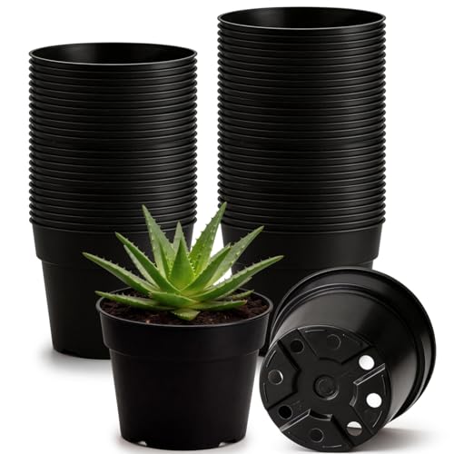 RooTrimmer 50 Pack 6 Inch Nursery Pots, Plastic Flower Pots, Thick Plant Pots with Drainage Hole for Planting Outdoor/Indoor Plants Succulent Herb (Black) - color: Black, size: 6 Inch 50 Pack