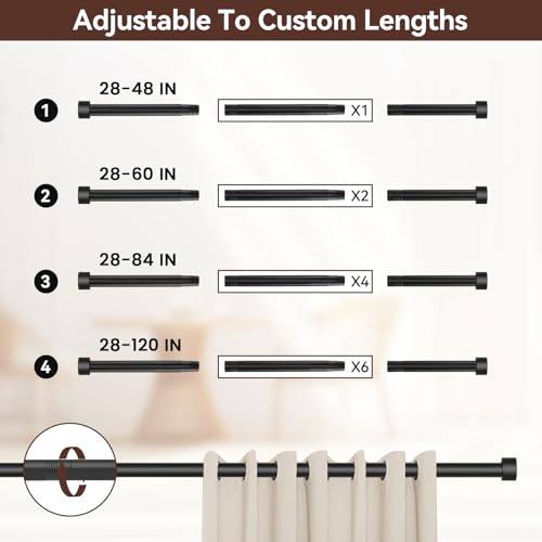 Black Curtain Rods for Windows 28 to 48 Inch,5/8 Inch Diameter Heavy Duty Metal Stainless Steel Drapery Rods with Brackets,Modern Curtain Rod with Simple End Caps - color: Black, size: 28-48"(1 Pack)