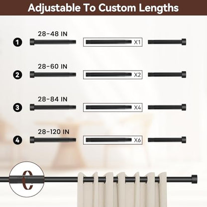 Black Curtain Rods for Windows 28 to 48 Inch,5/8 Inch Diameter Heavy Duty Metal Stainless Steel Drapery Rods with Brackets,Modern Curtain Rod with Simple End Caps - color: Black, size: 28-48"(1 Pack)