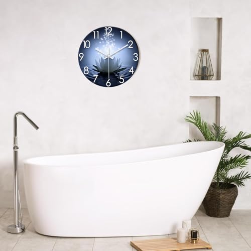 XFM Blue Zen Flowers Wall Clock 16 Inch White Lotus - color: White Lotus, size: 16 Inch