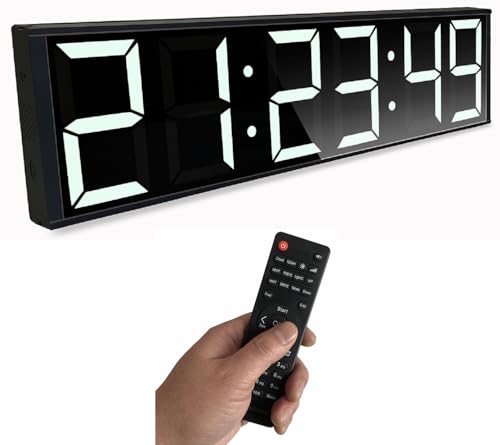 26'' Huge Digital Wall Clock, Home Gym Interval Workout Timers, with Countdown, Stopwatch, 7-Color Light, 8-Alarms, Calendar/Temperature Display, for HIIT/Tabata/FGB/EMOM (White)