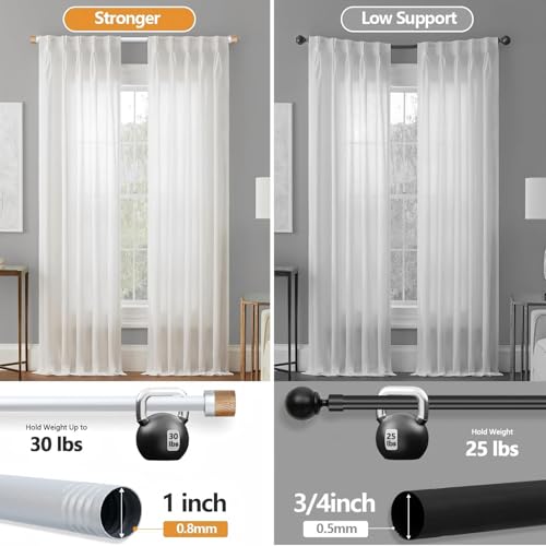 1 Pack Boho Rustic Adjustable Wood Curtain Rod 32-88 Inch, Silver - color: Silver, size: 32"-88"|1 PACK