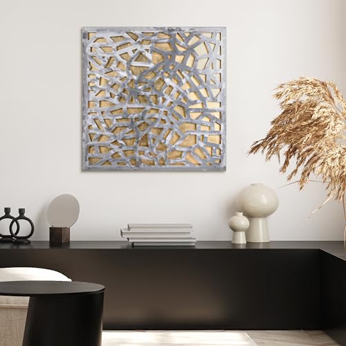 Empire Art Direct Gold Enigma Polished Steel Sculpture Abstract Wall Art with Gold Leaf,Ready to Hang,Living Room, Bedroom ＆ Office (PSL-19308-3232) - color: Gold Enigma, size: 32"L x 32"W