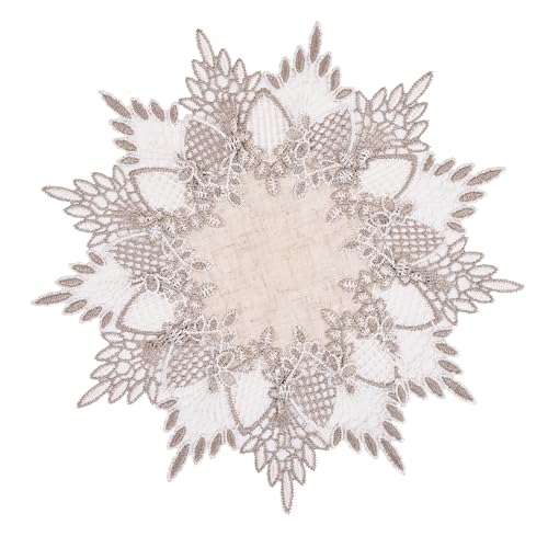 Natural Linen Doily 11" Round Beige Lace Coffee Small Table Topper - color: Natural, size: 11” Round