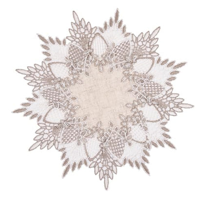 Natural Linen Doily 11" Round Beige Lace Coffee Small Table Topper - color: Natural, size: 11” Round