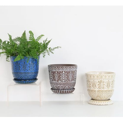 Gepege Ceramic Plant Pots, 6 Inch Indoor Planters with Drainage & Saucers - color: White-b, size: 6 Inch - Set of 2