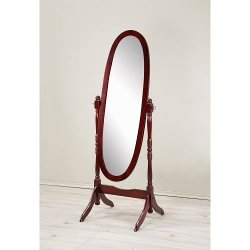 Cheval Mirror Full Length Floor Mirror with Stand, Adjustable Oval Wood Standing Mirror, Freestanding Dressing Mirror for Bedroom, Living Room and Dressing Area (Cherry) - color: Cherry