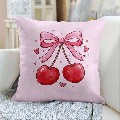 Throw Pillow Covers, Pink Kawaii, Set of 4, 18"x18" - color: Coquette Cherry