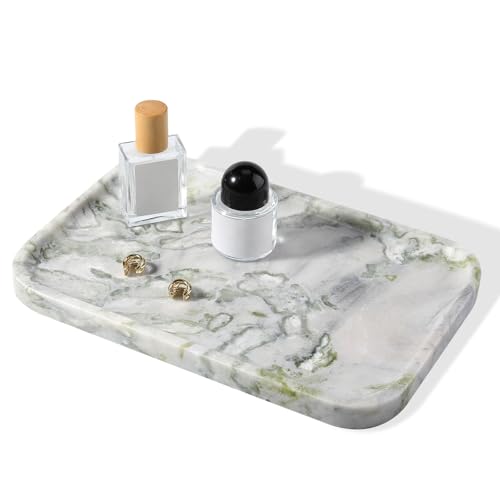 Karibiber Luxury Marble Vanity Tray, Bathroom Tray Countertop, Bianco Marble/Stone, Home Decorative Dresser Organizer, Storage for Kitchen Sink, Perfume Jewelry Holder(Green&White) - color: Green&white