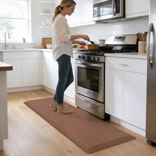 DEXI Anti Fatigue Kitchen Mat Cushioned, 20x47 Waterproof Runner Rug Brown - color: Brown, size: 47"L x 20"W x 0.9"Th