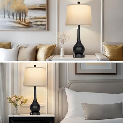 Rinweey 26" Black Table Lamps Set of 2, Touch Control Lamps for Living Room, 3-Way Dimmable Bedroom Bedside Lamps for Nightstands with USB A+C Port (2 LED Bulbs Included) - color: Black (2 Pack)