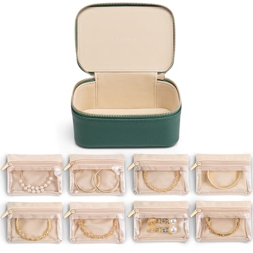VLANDO Jewelry Travel Case with Clear 8 Velvet Bags,Green - color: 8PCS-Green