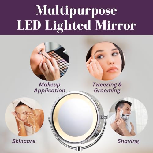 JERDON Lighted Wall-Mount Makeup Mirror - 8X - Chrome - HL88CL - color: Chrome Plug in