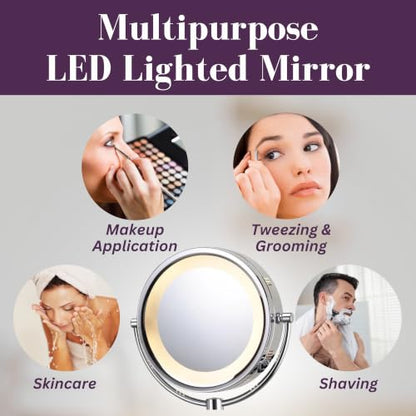 JERDON Lighted Wall-Mount Makeup Mirror - 8X - Chrome - HL88CL - color: Chrome Plug in