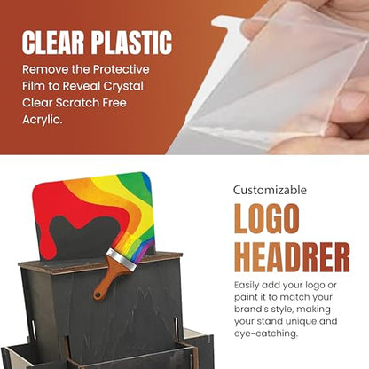 Rotating Greeting Card Display Stand, 3 Tier Wooden Organizer, 4-Sided Display Rack 360 Degree Spinning Multi-Pocket Display for Coasters, Stickers, Retail, Showcase, Tradeshow (Ebony) - color: Ebony