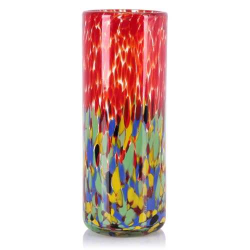 9.45in H Sea Glass Cylinder Vase Unique Hand Blown Glass Vase for Flower - color: Red Green
