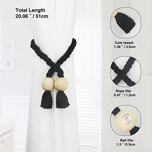 Magnetic Curtain Tiebacks Decorative Tie Back Drapes Holdbacks Nieffeiy - color: Black