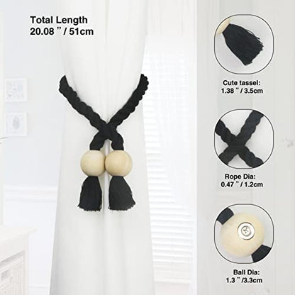 Magnetic Curtain Tiebacks Decorative Tie Back Drapes Holdbacks Nieffeiy - color: Black