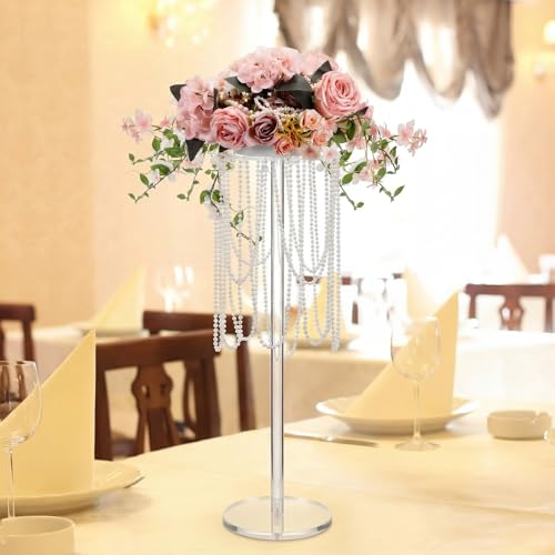 Amyhill 10 Pcs Tall Vases Wedding Centerpiece for Tables 23.6'' Acrylic Wedding Flower Stand Flower Vase Floral Stand with Pearl Chain for Reception Dinner Tables Party Ceremony Birthday Event Decor