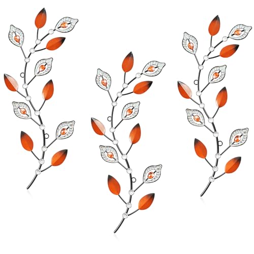 Cityelf 3 Set Crystal Leaf Wall Art Sculpture Iron Tree Leaves Branch Hanging Wall Décor Jeweled Bling Home Deor Acrylic Diamond Accent … - color: rust red leaves set 3