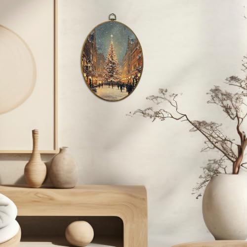CUANFDDSF Rustic Christmas Winter Village Oval Wall Art Decor 8.6x11.4 Inch - color: Colour 08