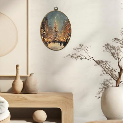 CUANFDDSF Rustic Christmas Winter Village Oval Wall Art Decor 8.6x11.4 Inch - color: Colour 08