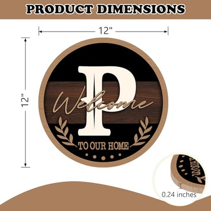 Monogram Letter P Front Door Sign, Welcome to Our Home Family Last - color: P