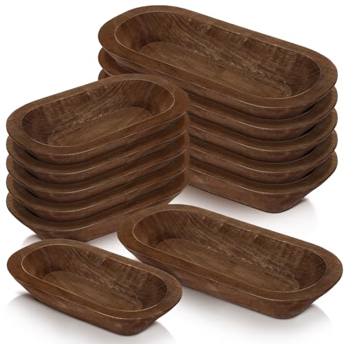 Nuogo 10 Pack 12.5/8.5 Inches Wooden Dough Bowls Bulk Rustic Bowls, Brown - color: Brown, size: 12.5 and 8.5 Inches